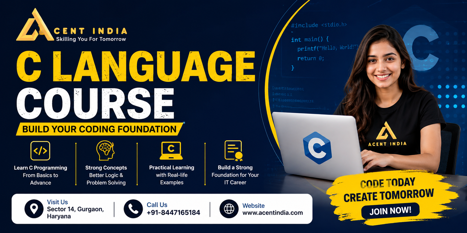 C Language Course in Sector 14 Gurgaon – Acent India