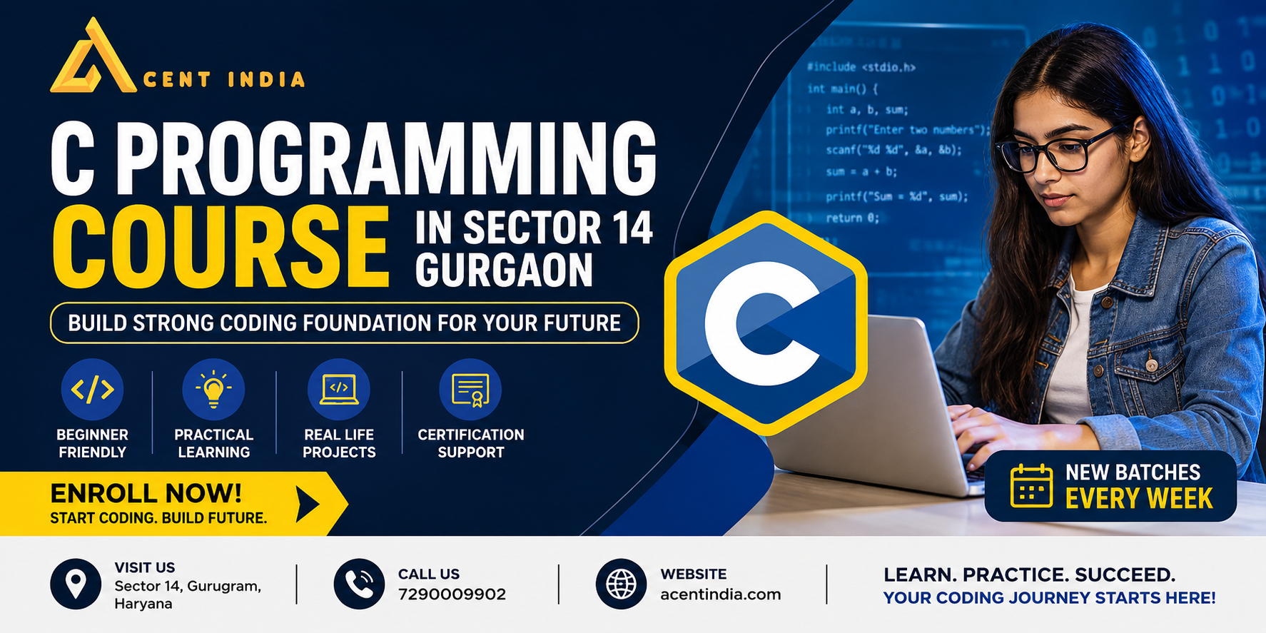 C Programming Course in Sector 14 Gurgaon at Acent India