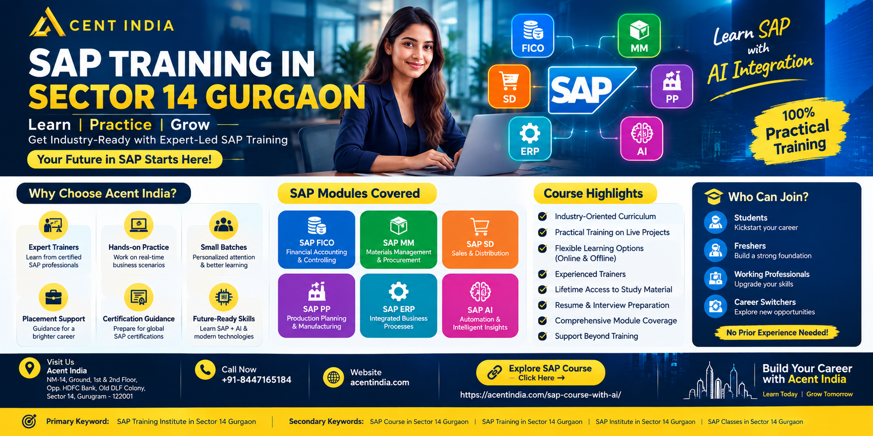 SAP Training Institute in Sector 14 Gurgaon offering SAP FICO, MM, SD, PP and ERP training
