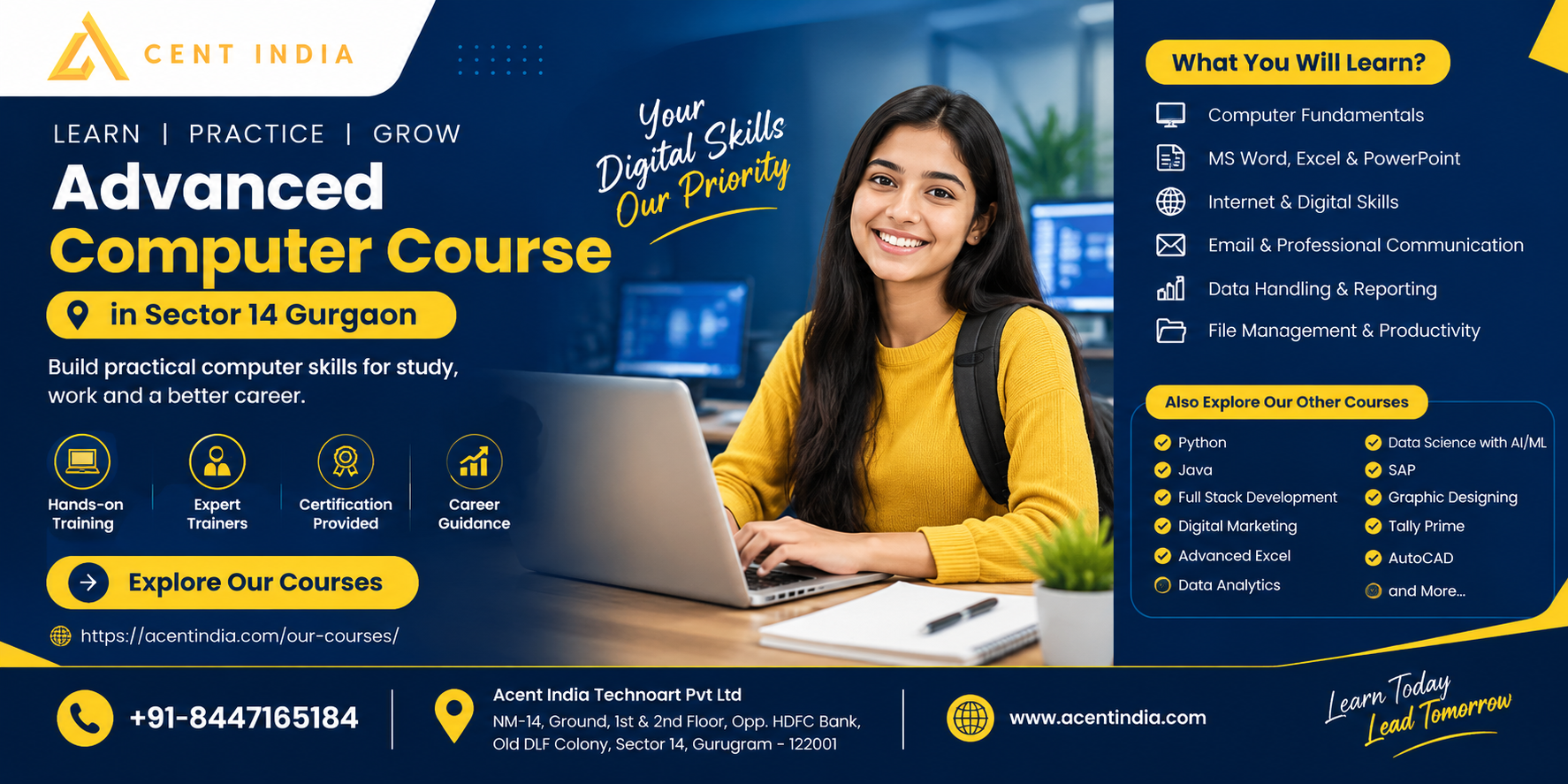 Advanced Computer Course in Sector 14 Gurgaon at Acent India