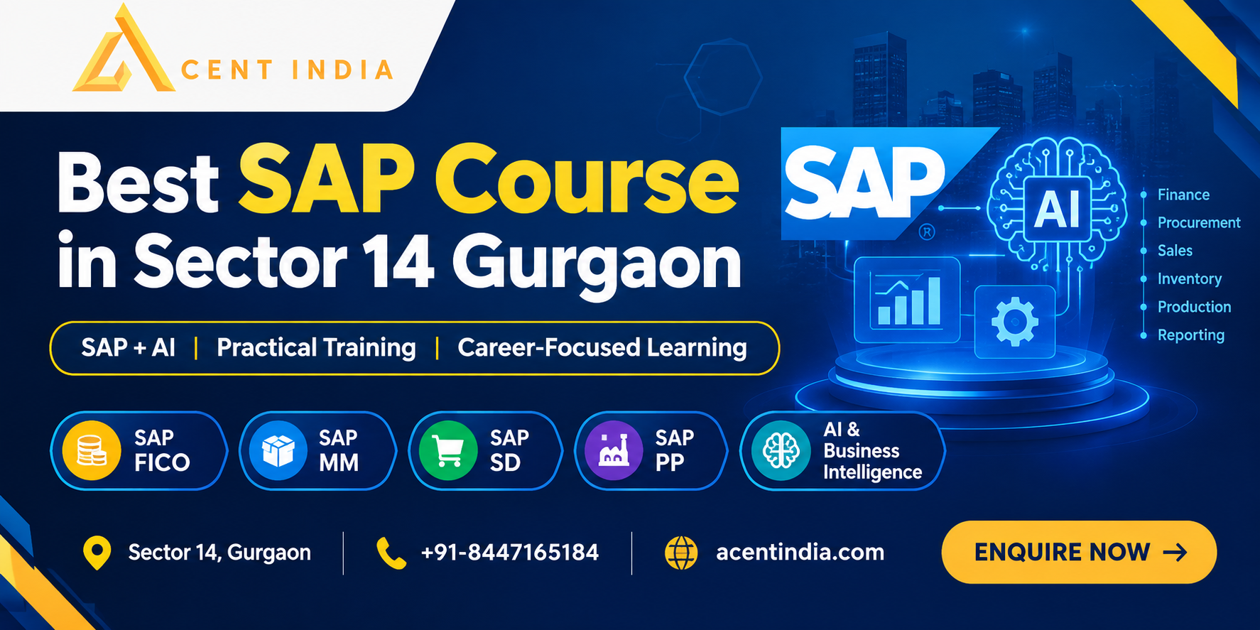 Best SAP Course in Sector 14 Gurgaon with SAP FICO, MM, SD, PP and AI training