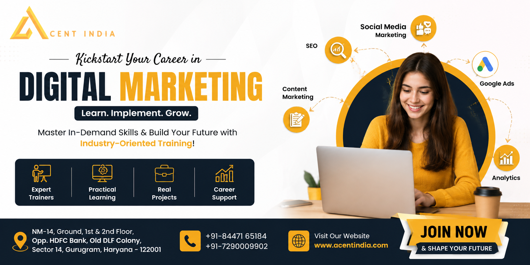 Best Digital Marketing Course in Sector 14 Gurgaon at Acent India