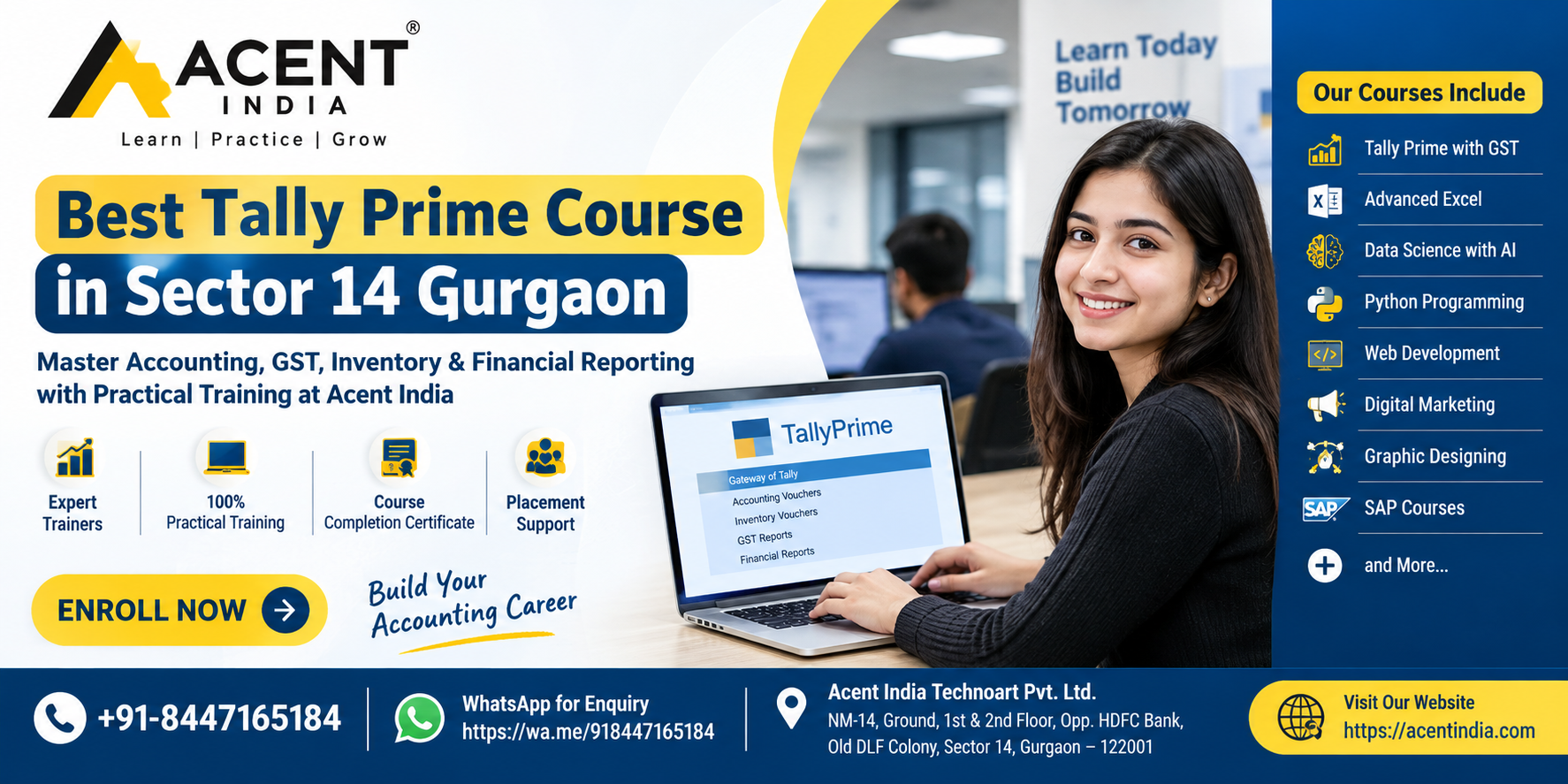 Best Tally Prime Course in Sector 14 Gurgaon at Acent India