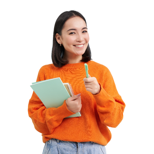 education students happy asian woman holding notebooks laughing smiling camera enjoys goi